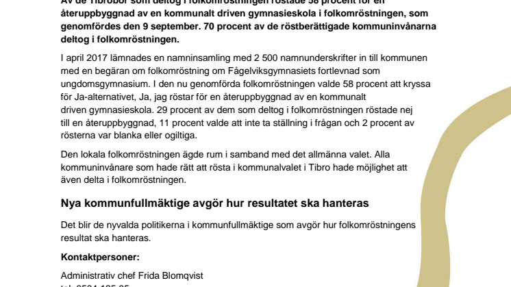 70 procent av Tibroborna röstade om gymnasieskola