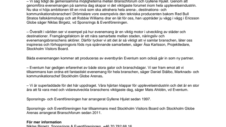 Branschforum och Gyllene Hjulet skapar upplevelseindustrins största evenemangsdag