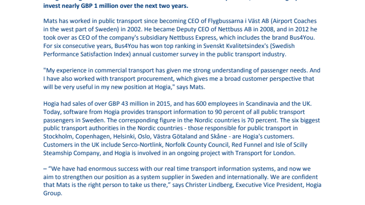 Hogia recruits Nettbuss Express's CEO