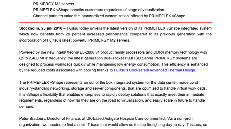 Fujitsu ökar prestandan på PRIMEFLEX vShape med PRIMERGY M2 Servers