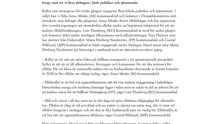 Politiker och tjänstemän från Helsingborg deltar i Oresund Electric Car Rally 1-2 juni