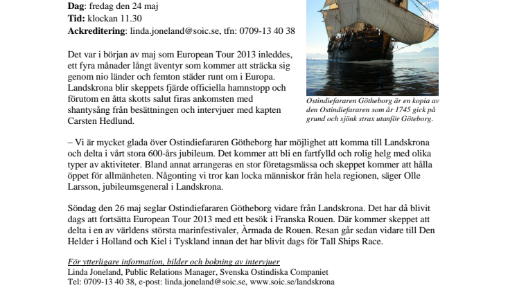 Pressinbjudan Ostindiefararen Götheborg till Landskrona                 