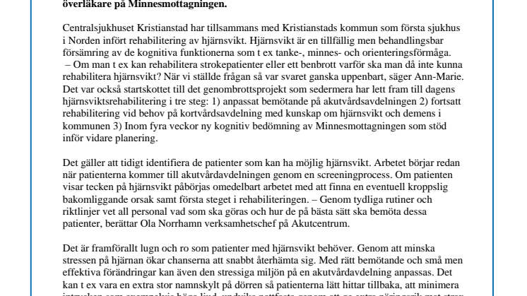 Hjärnsviktrehabilitering kan ge minnet tillbaka