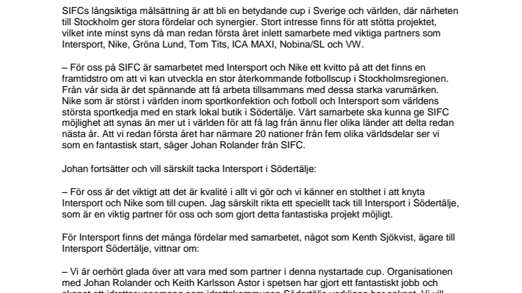Intersport och Nike stolta samarbetspartners till nya Södertälje International Football Cup