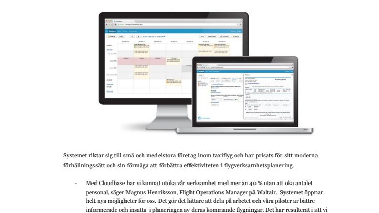 Lansering av Cloudbase schemaläggningsprogram för taxiflyg