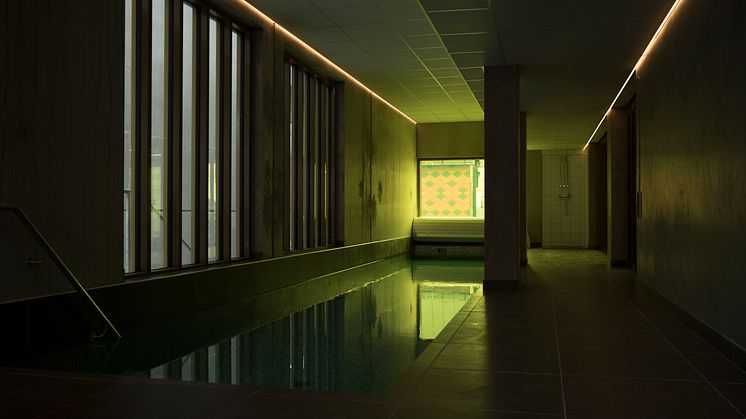 Den gemensamma poolen i brf Magasinet i Vallastaden. 