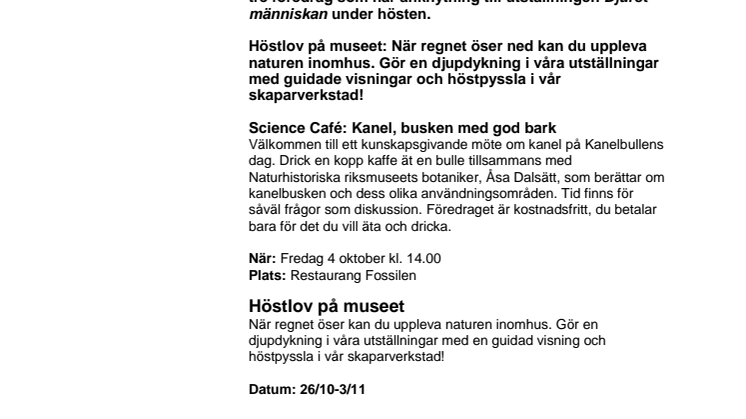 Det händer i höst på Naturhistoriska riksmuseet