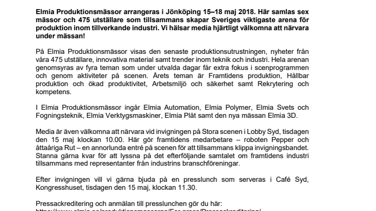 Pressinbjudan: Välkommen till Sveriges viktigaste arena för produktion inom tillverkande industri
