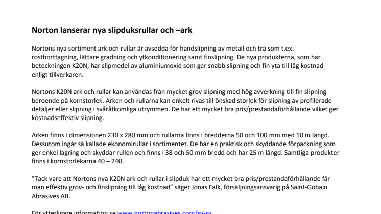 Norton lanserar nya slipduksrullar och –ark
