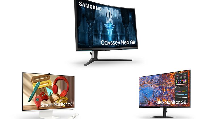 De tre nye skjermene Odyssey, Smart Monitor og High Resolution Monitor.