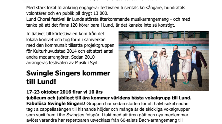 Lund Choral Festival 10 år! - Swingle Singers kommer till Lund