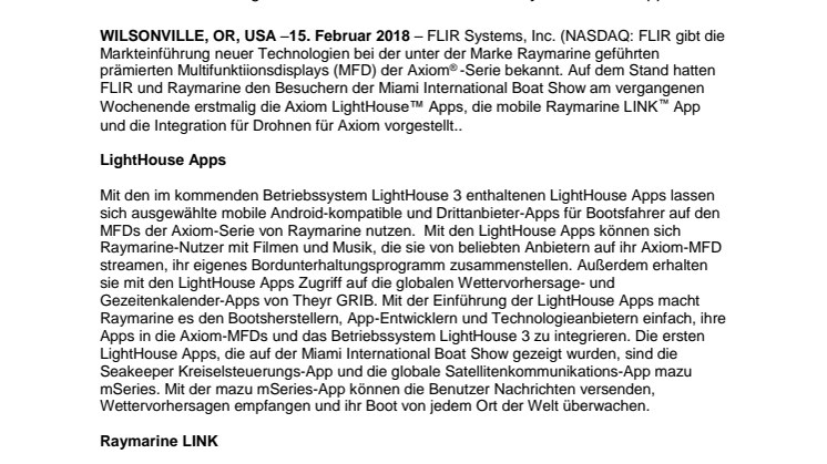 Raymarine: FLIR zeigt bahnbrechende Innovationen von Raymarine Axiom auf der Miami Boat Show