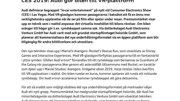 CES 2019: Audi gör bilen till VR-plattform