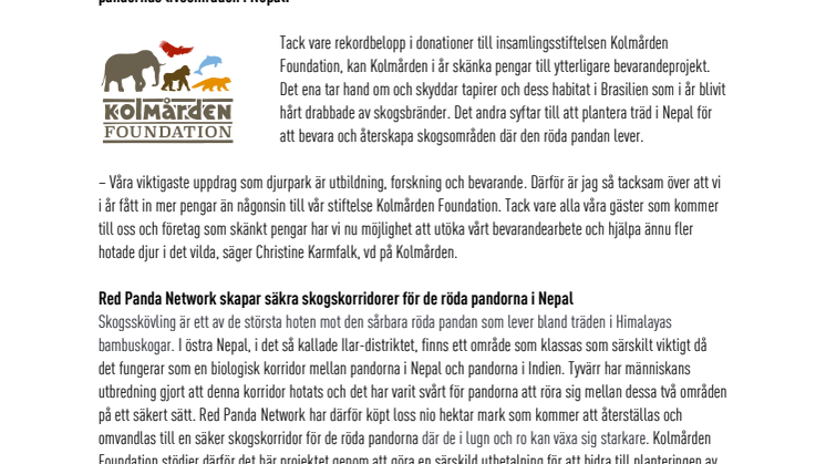 Kolmården Foundation stöttar nya projekt - branddrabbade djur i Brasilien och trädplantering i Nepal