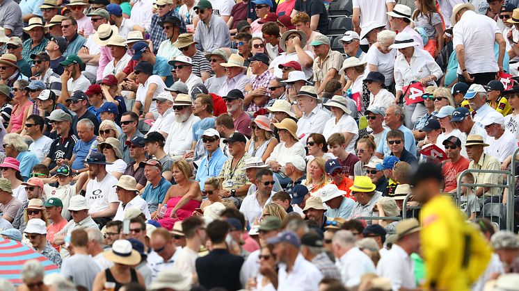 A packed crowd look on during the Vitality Blast match between Gloucestershire and Middlesex at College Ground, Cheltenham