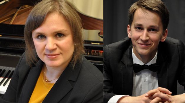 Julia Mustonen-Dahlkvist är professor vid pianoutbildningen vid Musikhögskolan Ingesund. Daumants Liepins är en ung lovande pianist som vunnit internationella framgångar.