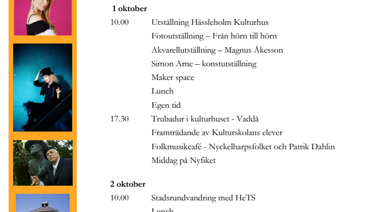 Program för Eckernfördes vänortsbesök i Hässleholm 30 sep - 3 okt