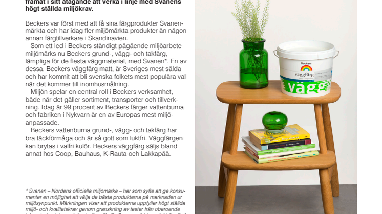 Beckers – ett allt grönare färgföretag: Sveriges mest sålda väggfärg Svanenmärks