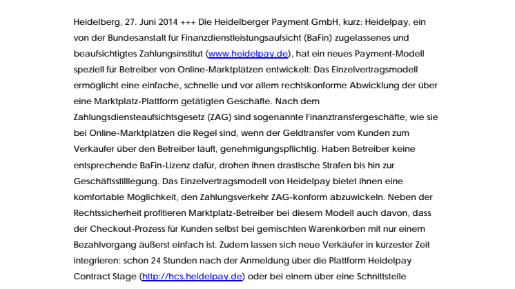 Heidelpay ermöglicht Online-Marktplätzen eine ZAG-konforme Zahlungsabwicklung