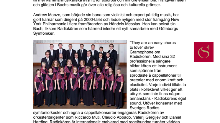 Bach med Radiokören, Göteborgs Symfoniker och sångsolister