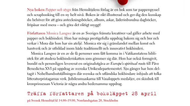 Papper och stygn: Ny bok från Hemslöjdens förlag. 