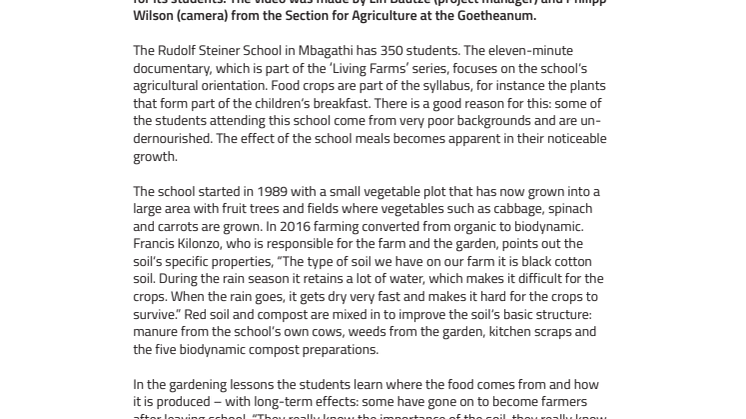 “They know the importance of the soil”: Video series ‘Living Farms’ illustrates how Rudolf Steiner School in Kenya applies biodynamic farming 