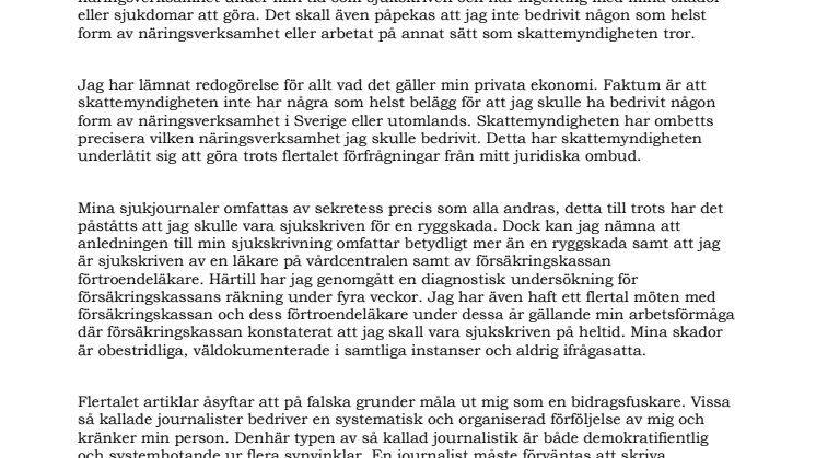 Öppet brev till media och allmänhet från Thomas Möller  