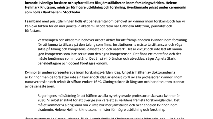 Forskarpris för att öka jämställdheten inom akademin