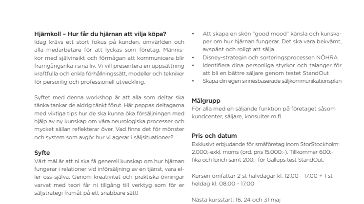 Utbildning - Hjärnkoll - hur får du hjärnan att vilja köpa