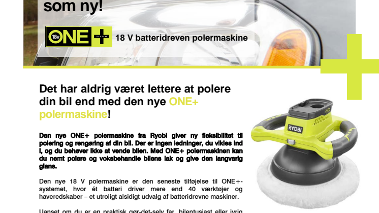 Få din bil til at skinne som ny med Ryobi!