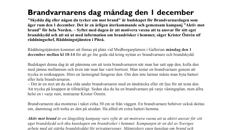 Brandvarnarens dag måndag den 1 december