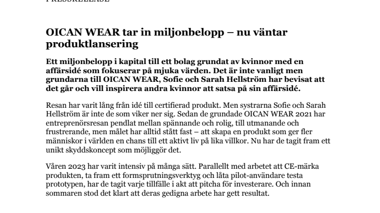PM - OICAN WEAR tar in miljonbelopp - nu väntar produktlansering.pdf