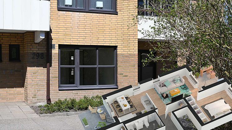 En tidigare lokal på Husensjö är nu en marklägenhet med två uteplatser.