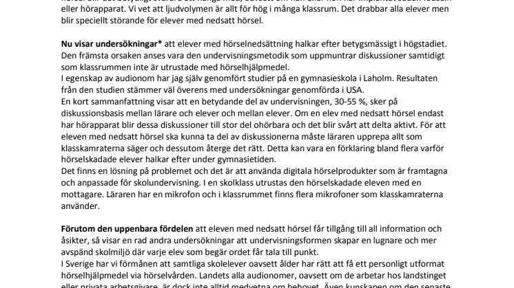 Debatt: Elever med hörselnedsättning måste få undervisning på lika villkor