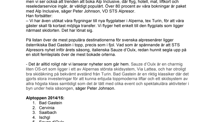 Rekordhögt bokningstryck på resor till Alperna