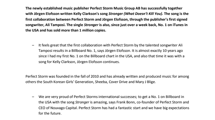 Nouvago Capital investment Perfect Storm Music Group hits Billboard Hot 100 No. 1