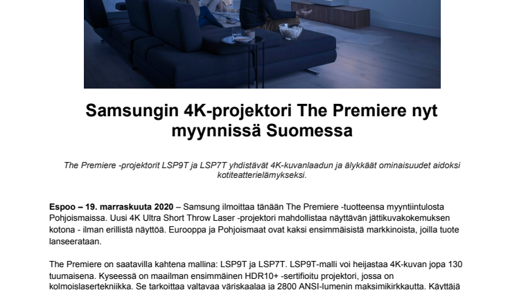 Samsungin 4K-projektori The Premiere nyt myynnissä Suomessa