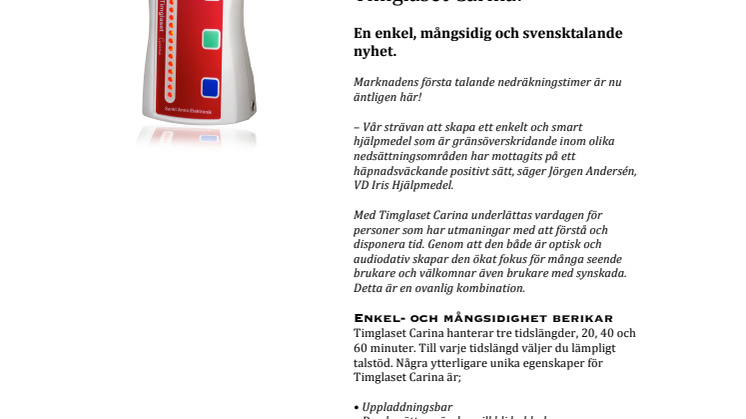 Iris lanserar -Sveriges första talande nedräkningstimer, Carina