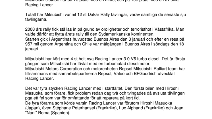 Ett ovanligt slut för Mitsubishi i årets Dakar rally