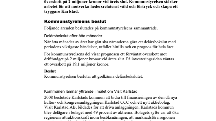 Kommunstyrelsen i korthet den 17 september