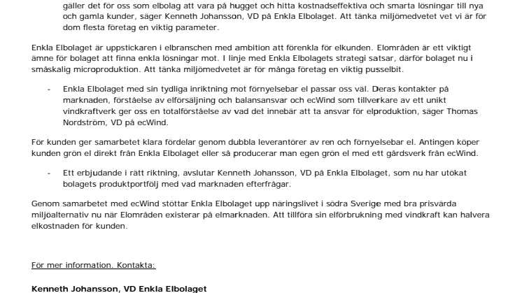 ENKLA ELBOLAGET MED VINDKRAFT.