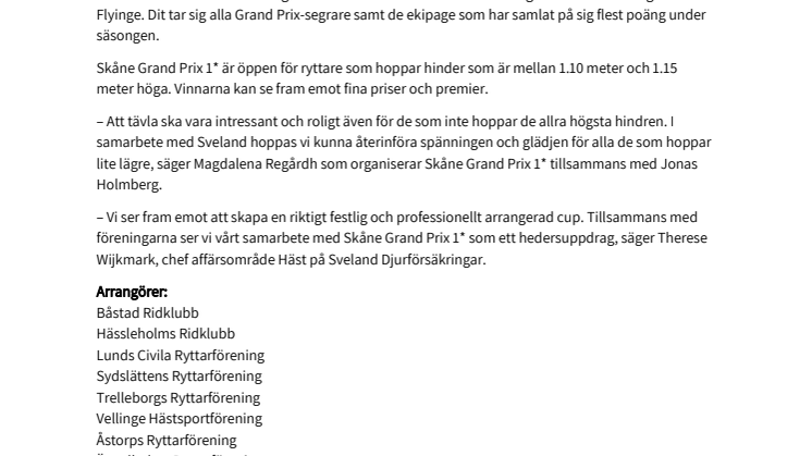 Lägre hinder, lika mycket glädje - till hösten startar Skåne Grand Prix 1* med Sveland som stolt samarbetspartner