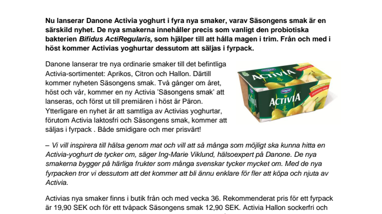 Activia i ännu fler härliga fruktsmaker!