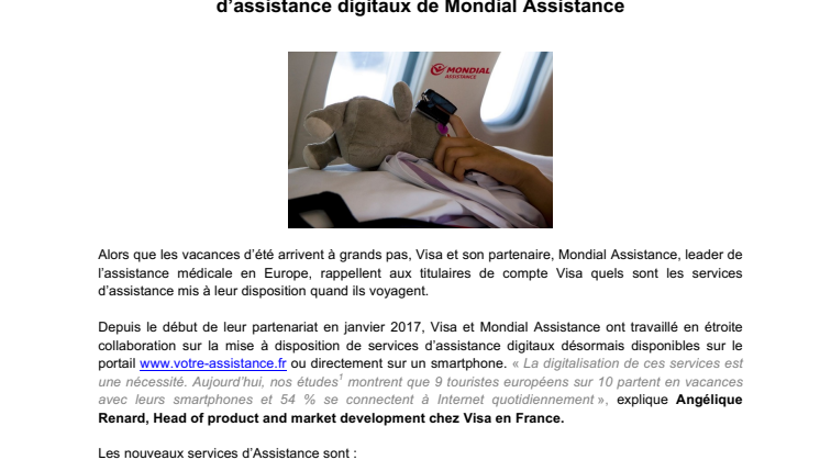 Partenariat Mondial Assistance avec Visa en France : les titulaires de compte Visa bénéficient des nouveaux services d’assistance digitaux de Mondial Assistance