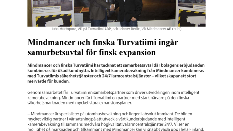 Mindmancer och finska Turvatiimi ingår samarbetsavtal för finsk expansion