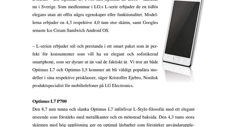 DESIGNMOBILERNA LG OPTIMUS L7 OCH OPTIMUS L5 NÅR BUTIKERNA