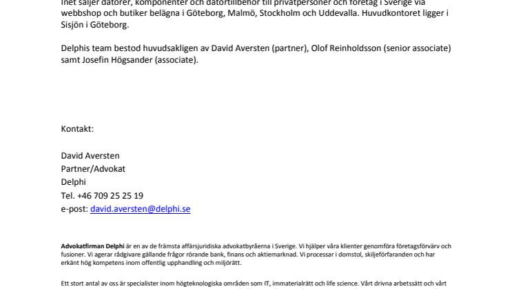Delphi rådgivare när Inet AB får ny huvudägare