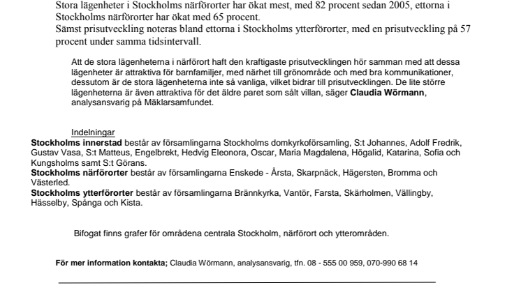 Kraftigast prisutveckling för fyror och större i Stockholms närförtorter