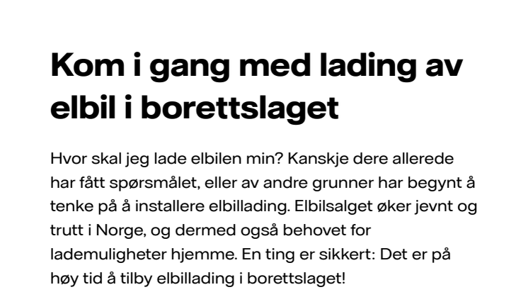 Kom i gang med elbillading i borettslaget