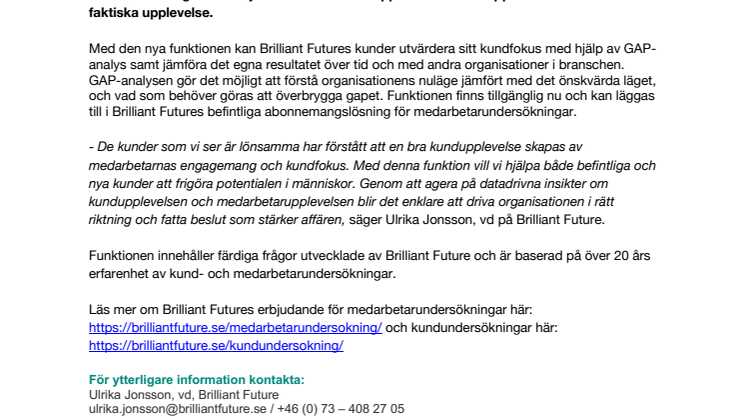 Brilliant Future pressmeddelande_Brilliant Future AB (Publ)- Brilliant Future lanserar funktionalitet som mäter kundfokus.pdf